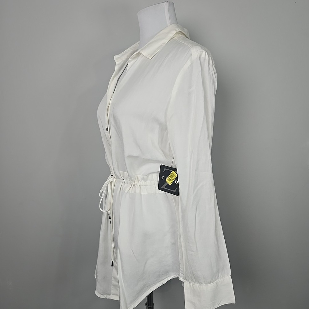 ZOZO White Denim Button Front Ripstop Long Sleeve Lightweight Jacket Shirt Large - Picture 3 of 8